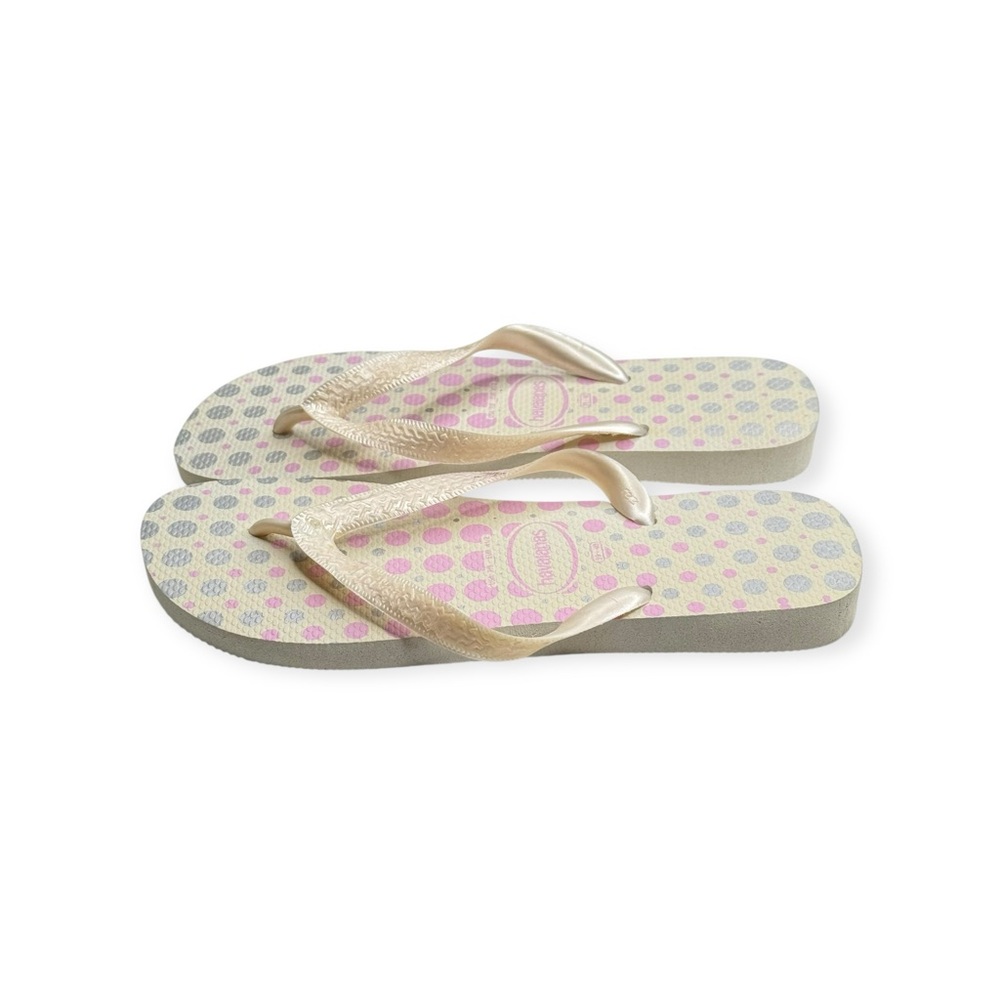 new Top Havaianas 𖦹 Polka Dot Flip Flops 𖦹 White Pink Silver 𖦹 41 / 42  9 / 10 - Picture 8 of 16